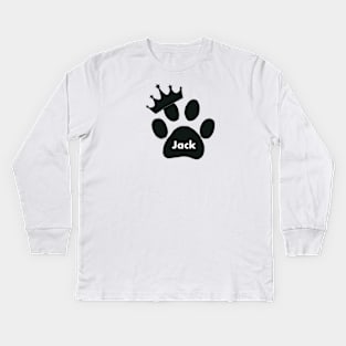 Jack cat name made of hand drawn paw prints Kids Long Sleeve T-Shirt